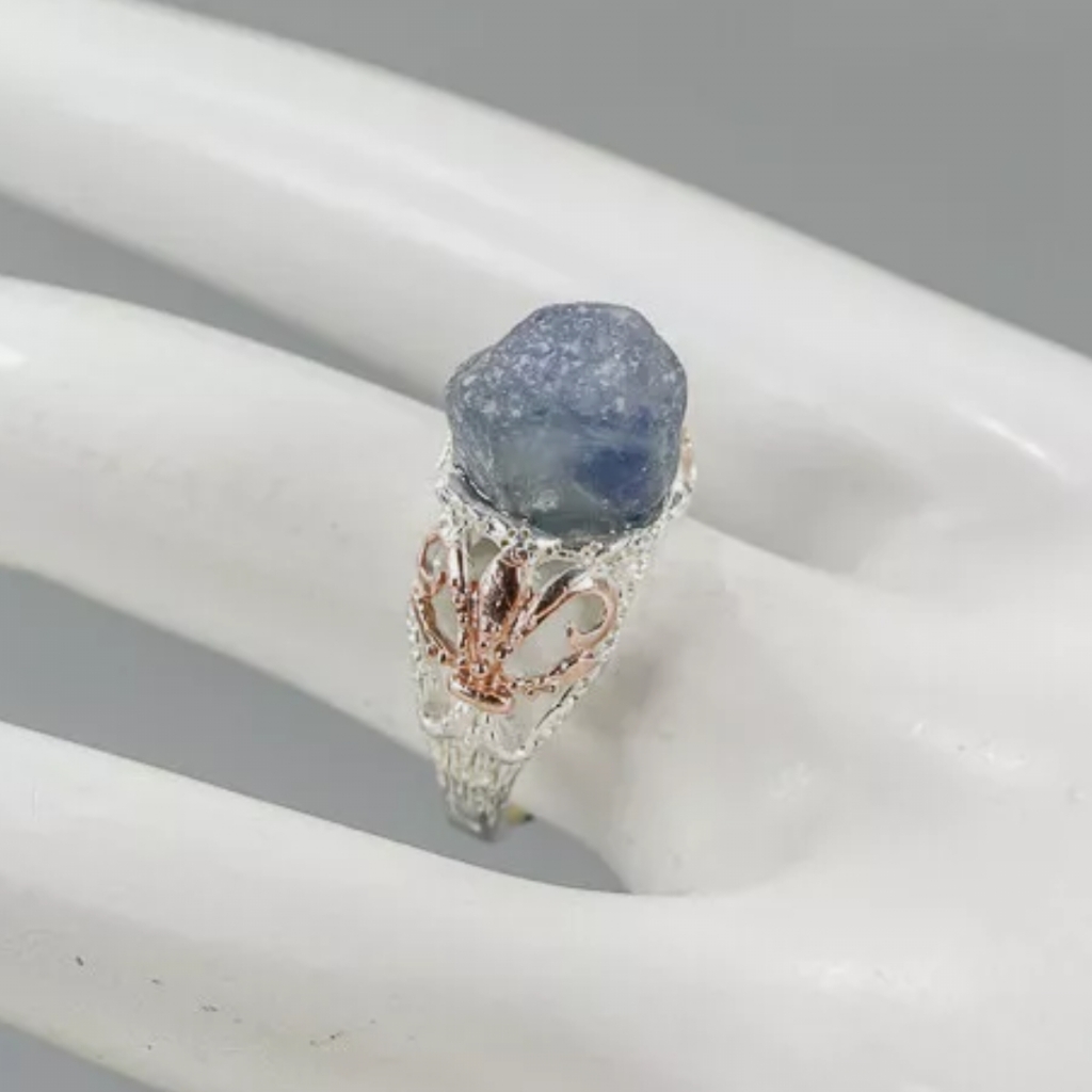 Huge Raw Sapphire Gemstone Sterling Ring Sz 6.75